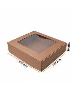 Gift box with window, 330x300x80 mm, made from micro-corrugated cardb
