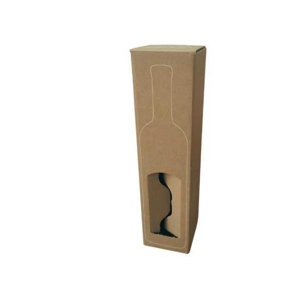 Išorinė dėžė 89x89x360mm1 buteliui vyno su langeliu ir deko spauda, Ruda