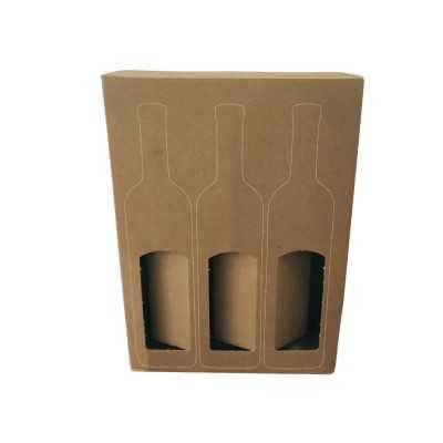Išorinė dėžė vynui su langeliu ir deko spauda 269x89x360mm , Ruda