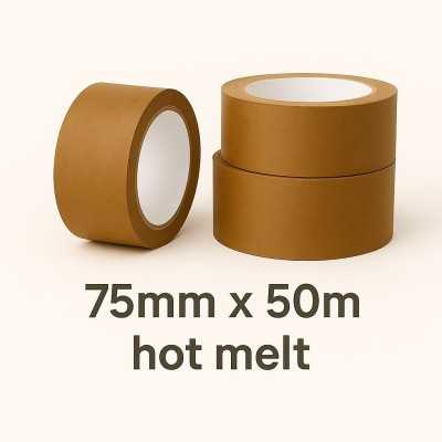 Popierinė pakavimo juosta 75mmx50m ruda, hot melt ,