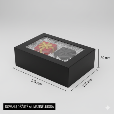 Black gift box with window, 305x215x80 mm (A4)