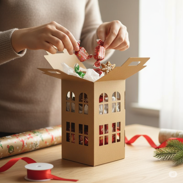 Brown Cardboard Christmas House Box 130x130x320 mm
