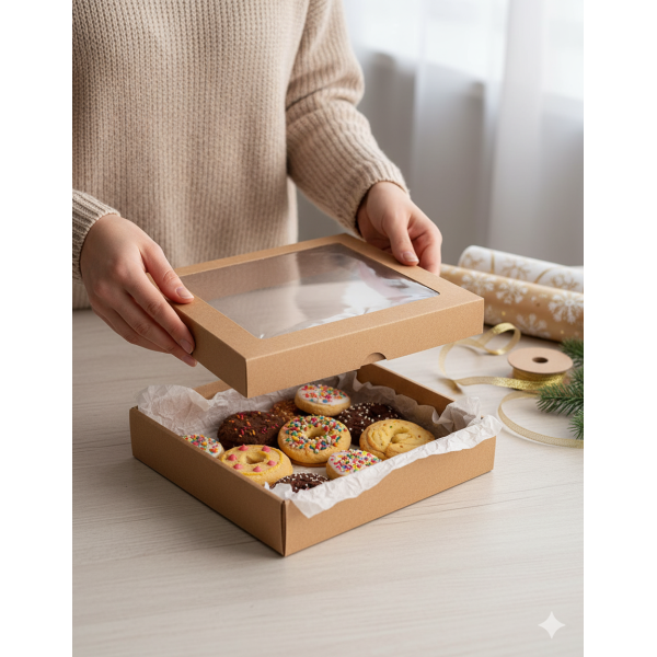 Cardboard box with PVC window, 2-part 200х200х30mm (S)