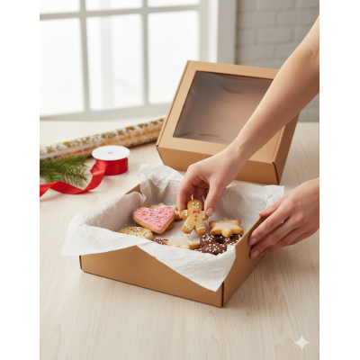 Rectangular gift box with window, 215x195x70 mm