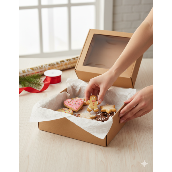 Rectangular gift box with window, 215x195x70 mm