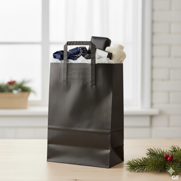 Paper Bag 220x105x360mm, Black Color with Flat Black Handles