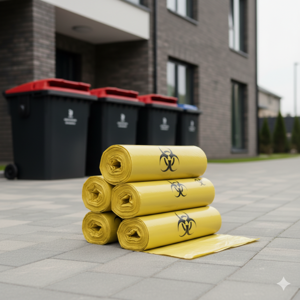 Hazardous Waste Bags, Yellow, LDPE, 60x110 cm, 40μm, 20 pcs/roll, 140L
