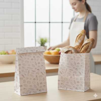 Paper Food Bags 180x60x340mm White with Print – 100 pcs/pack