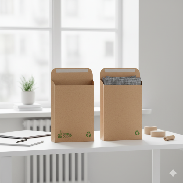 Perdirbto žolės popieriaus vokai siuntoms 300x80x430mm
