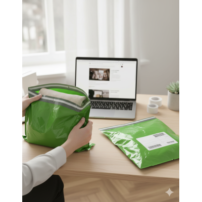 LDPE mailing envelopes, self-adhesive, 450 x 550mm + 50mm, green/lime