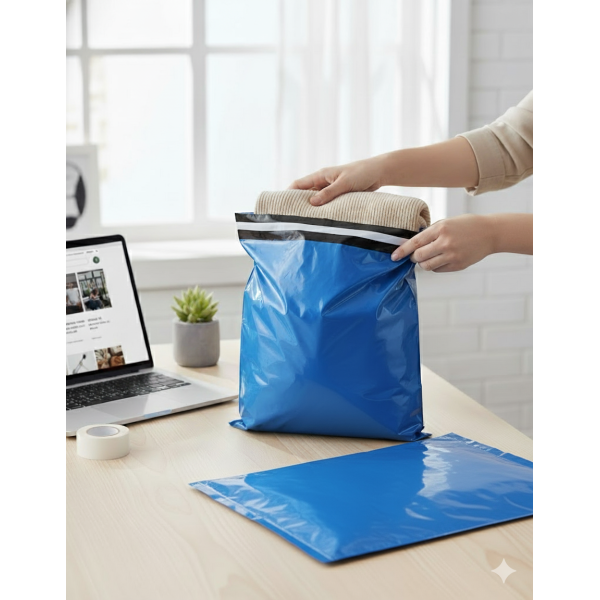 Mailing Envelopes 340x420mm+50mm LDPE, Self-Sealing, Light Blue