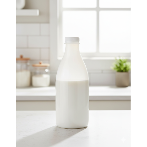 High-quality round PET plastic bottle 1000 ml (white) with 38 mm screw cap.