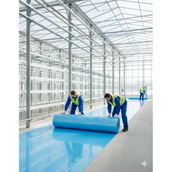 Polyethylene Film 6m x 200my x 60m (UV), Half-Sleeve, Light Blue, Virgin Material, 56kg