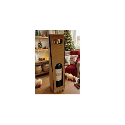 Bottle Gift Box with Handle and Window 95 × 100 × 400 mm, Brown (1 bot
