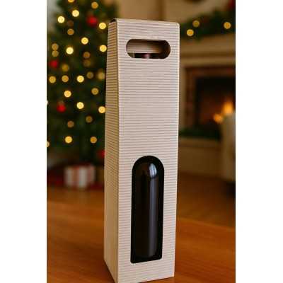 Bottle Gift Box with Handle and Window 95 × 100 × 400 mm, Brown (1 bot