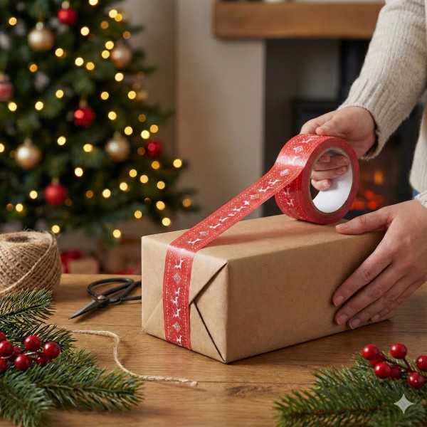Christmas Adhesive Tape with Reindeer Print – 48 mm x 60 m