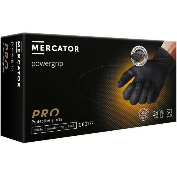 Vienkartinės Powergrip pirštinės be pudros Nitril L dydis juodos dėžėje 50 vnt.