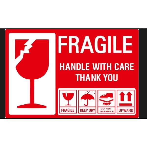 FRAGILE Self-Adhesive Labels 100 × 150 mm “Handle with Care”, 100 Labels/Roll