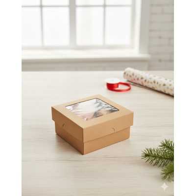 Kartoninė dėžutė su PVC langeliu 160x160x60 mm | DEKO